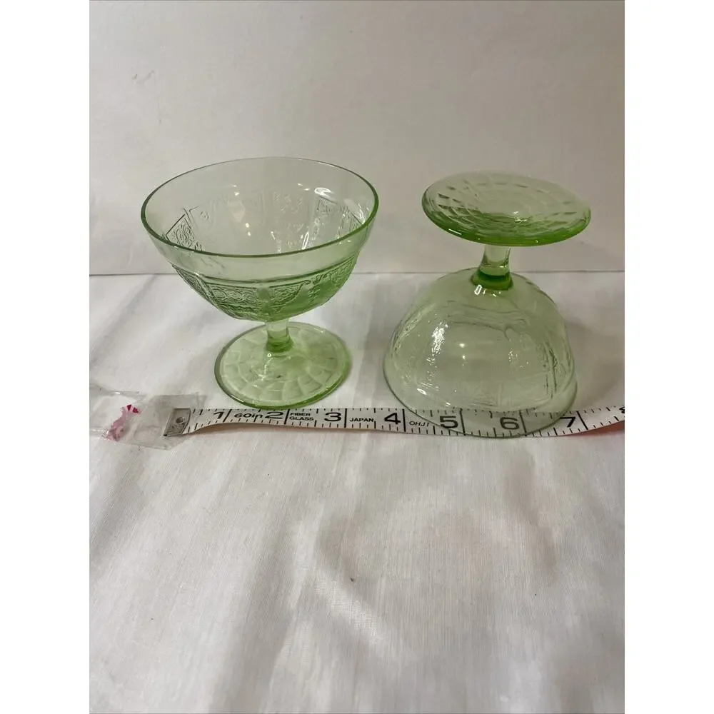 2 Anchor Hocking Green Princess Pattern Uranium Depression 4 oz. Sherbet